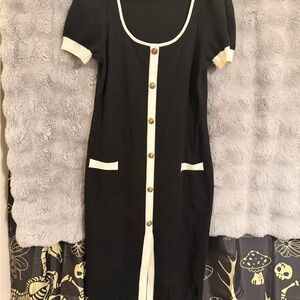 Express Black Midi Dress with White Trim & Gold Buttons